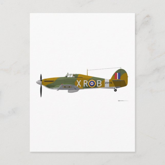 Carte Postale Ouragan Hawker (Devant)