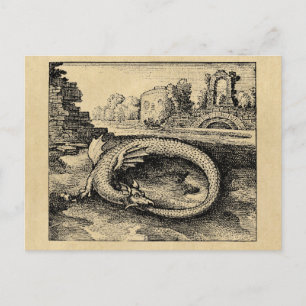 Carte Postale Ouroboros Dragon Biting It's Tail Sepia