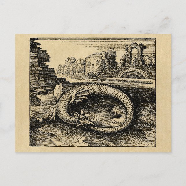Carte Postale Ouroboros Dragon Biting It's Tail Sepia (Devant)
