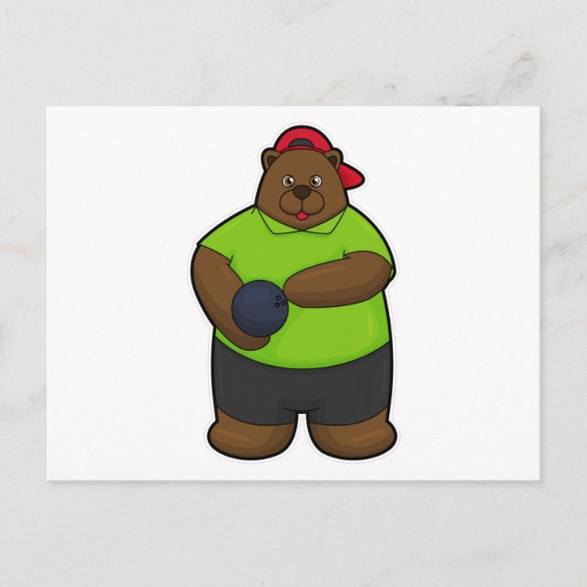 Carte Postale Ours à Bowling avec balle de Bowling (Devant)
