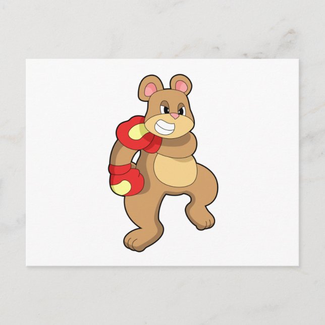 Carte Postale Ours à la boxe avec des gants de boxe (Devant)