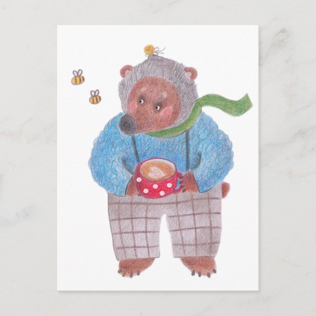 Carte Postale Ours, abeilles et cappuccino (Devant)