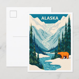 Carte Postale Ours Alaska USA Art Vintage Illustration Voyage