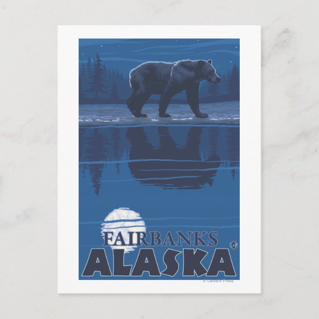 Carte Postale Ours au clair de lune - Fairbanks, Alaska (Devant)