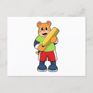 Carte Postale Ours au cricket avec batte de cricket