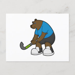 Carte Postale Ours au hockey avec bâton de hockey