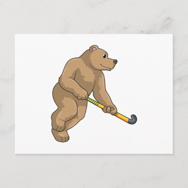 Carte Postale Ours au hockey avec batte de hockey (Devant)