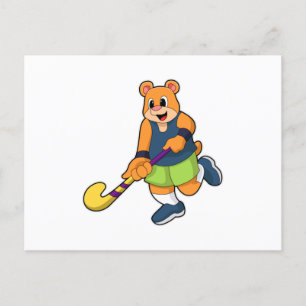 Carte Postale Ours au hockey avec chauve-souris de hockey