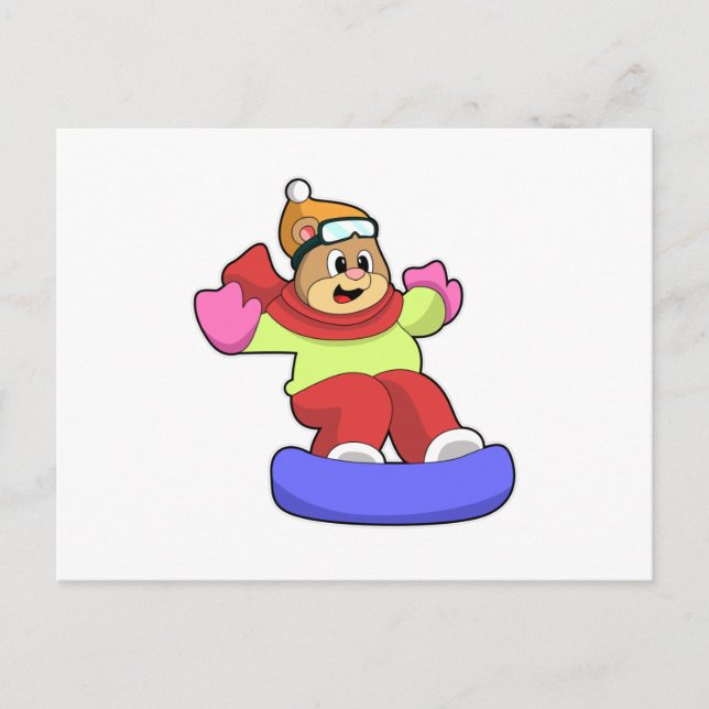 Carte Postale Ours au snowboard avec planche à neige (Devant)