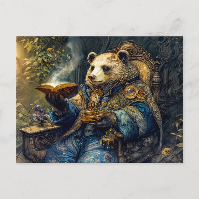 Carte Postale Ours avec livre magique et Teacup (Devant)