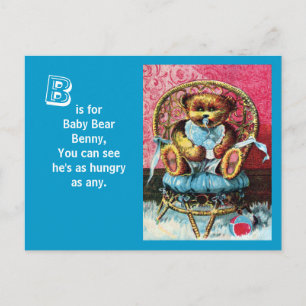 Carte Postale Ours Bébé - Lettre B - Ours Vintage Teddy