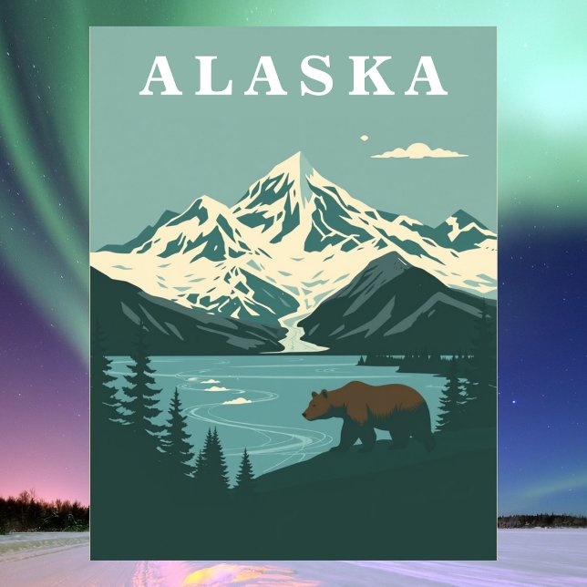 Carte Postale Ours Brun Retraite Alaska (Alaska Retro Travel Grizzly Bear Postcard
)