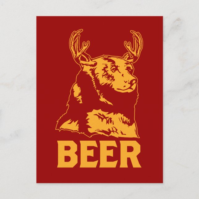 Carte Postale Ours + Cerf = Bière (Devant)