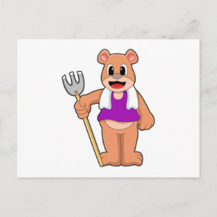 Carte Postale Ours comme agriculteur avec râteau