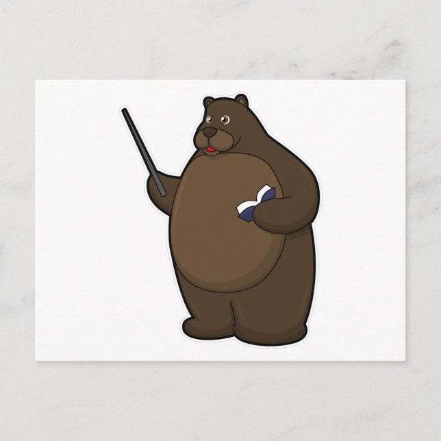 Carte Postale Ours comme enseignant avec livre et pointeur (Devant)