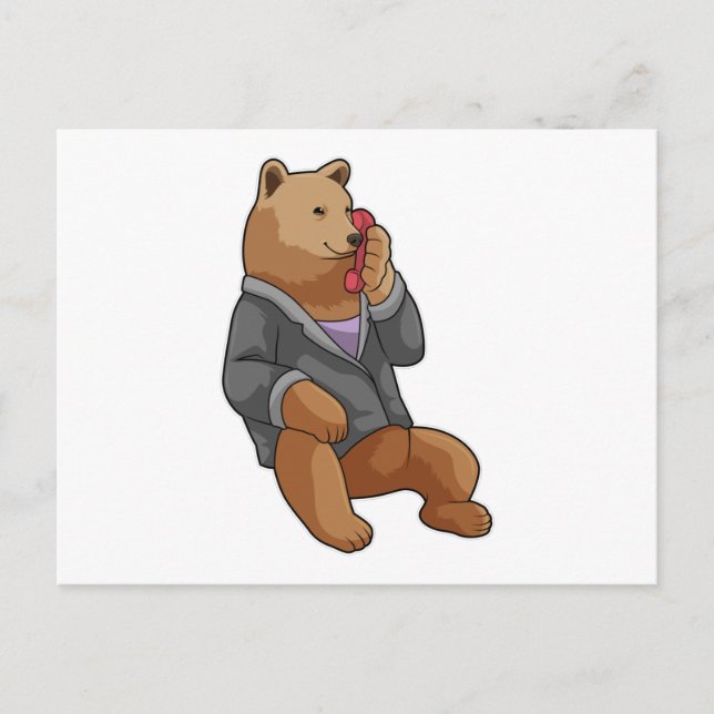 Carte Postale Ours comme secrétaire avec téléphone (Devant)