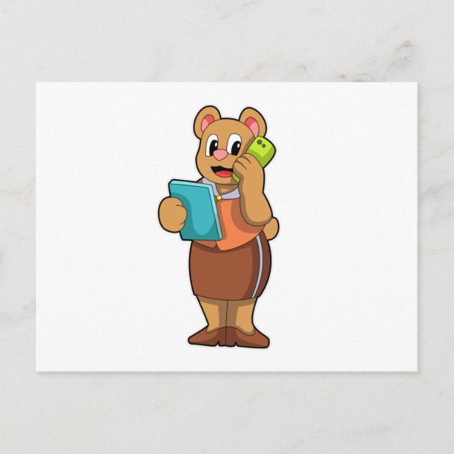 Carte Postale Ours comme secrétaire lors d'un appel avec télépho (Devant)