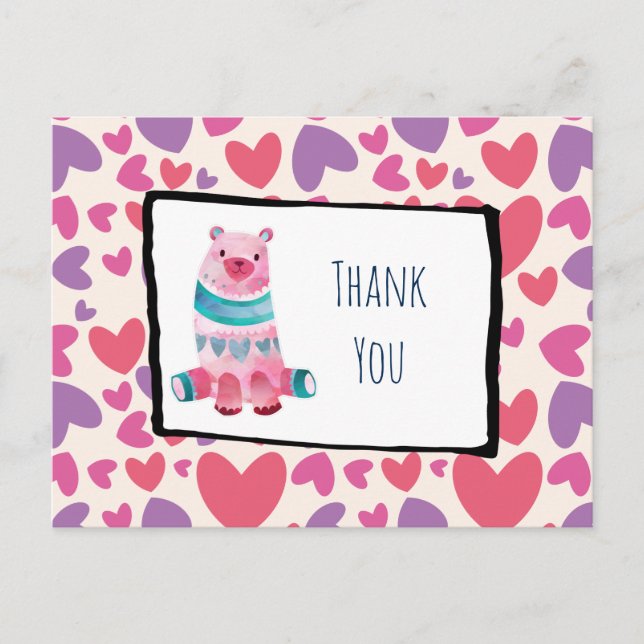 Carte Postale Ours d'aquarelle mignonne sur un Merci de Motif du (Devant)