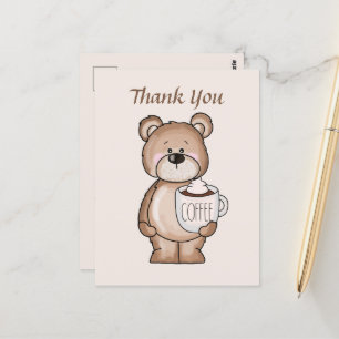 Carte Postale Ours de café mignon ajouter du texte Merci