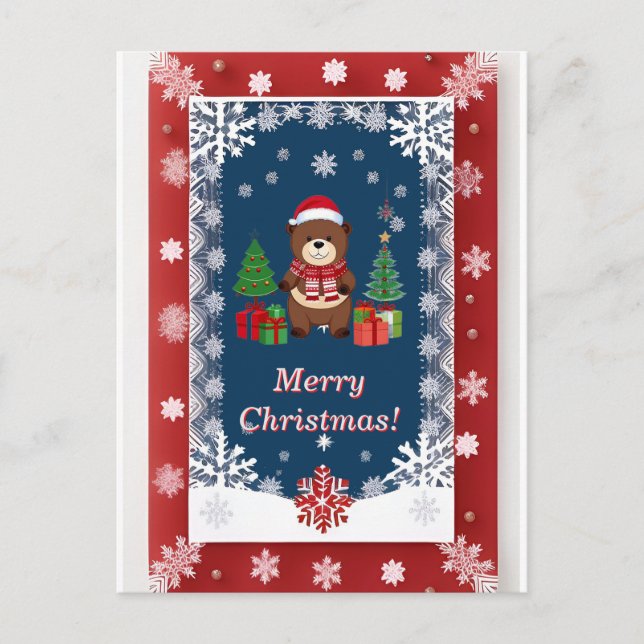 Carte Postale ❄️ Ours de Noël mignon Cadre enneigé 🎄 Festif  (Devant)