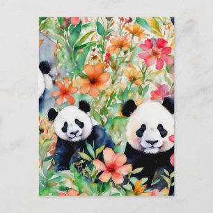 Carte Postale Ours de panda aquarelle