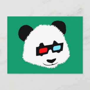 Carte Postale Ours de panda avec lunettes 3D