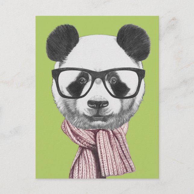 Carte Postale Ours de panda prêt pour l'hiver (Devant)