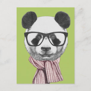 Carte Postale Ours de panda prêt pour l'hiver