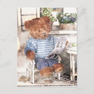 Carte Postale Ours Dinky Aquarelle - Lecture Ours