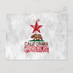 Carte Postale Ours drapeau de Californie en style peint