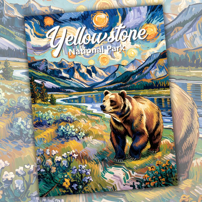Carte Postale Ours du parc national de Yellowstone Custom Van Go (Van Gogh Yellowstone National Park Bear Postcard)