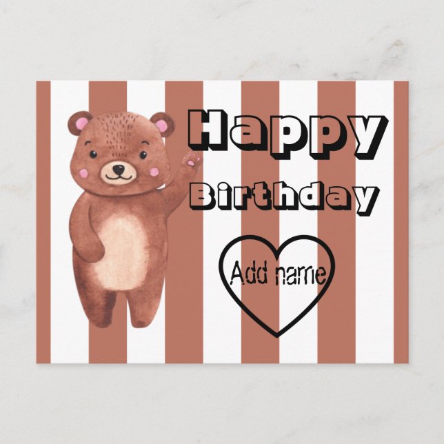 Carte Postale Ours en bandes personnalisé pour anniversaire (Devant)