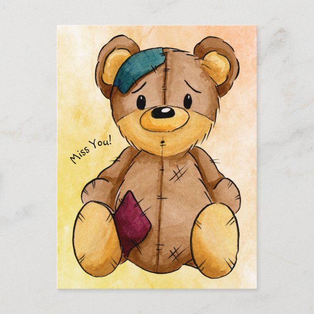 Carte postale Ours en chiffon vous manque (Devant)