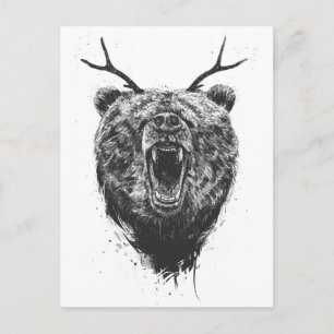 Carte Postale Ours en colère avec bois
