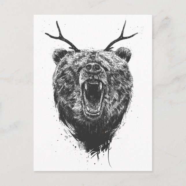 Carte Postale Ours en colère avec bois (Devant)