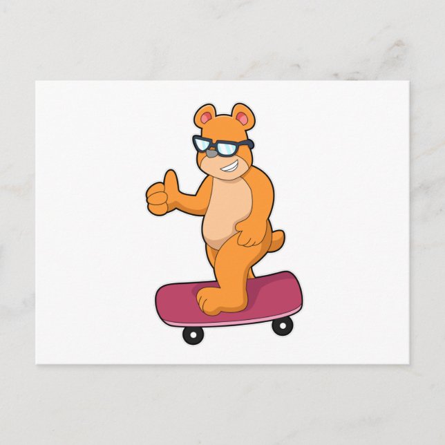 Carte Postale Ours en patineur avec skateboard (Devant)
