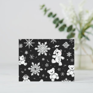 Carte Postale Ours en peluche blanc et motif sans couture de flo