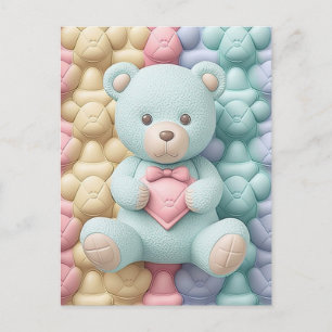 Carte Postale Ours en peluche couleur menthe avec cœur rose et n