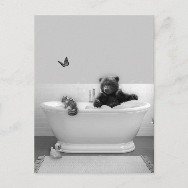 Carte Postale Ours en peluche dans un bain moussant  (Devant)