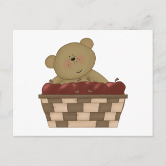 Carte Postale ours en peluche de la récolte de pommes