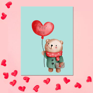 Carte Postale Ours en peluche de la Saint Valentin tenant un bal