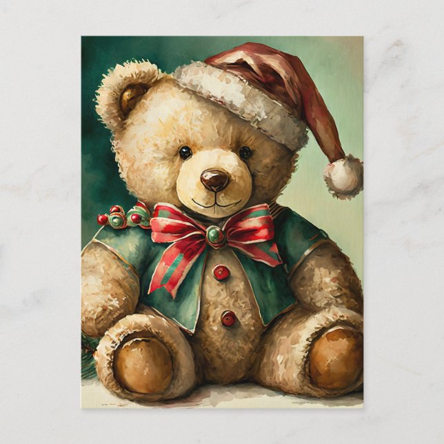 Carte Postale Ours en peluche de Noël Vintage (Devant)