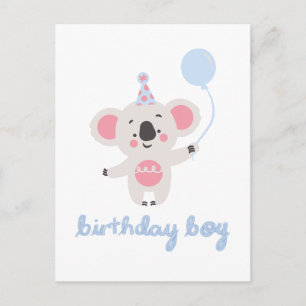 Carte Postale Ours en peluche garçon d'anniversaire tenant un ba