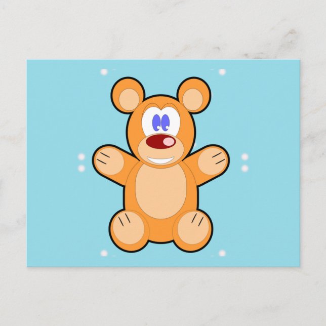 Carte Postale ours en peluche mignon sur bleu (Devant)