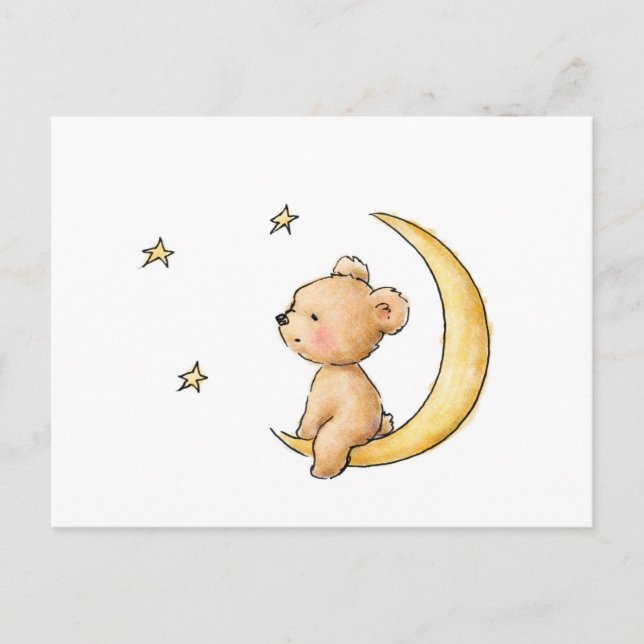 Carte Postale ours en peluche observant les étoiles (Devant)