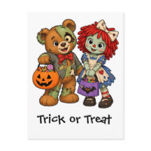 Ours en peluche zombie et Raggedy Ann demandant de