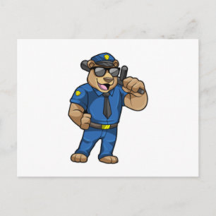 Carte Postale Ours en policier avec uniforme de police