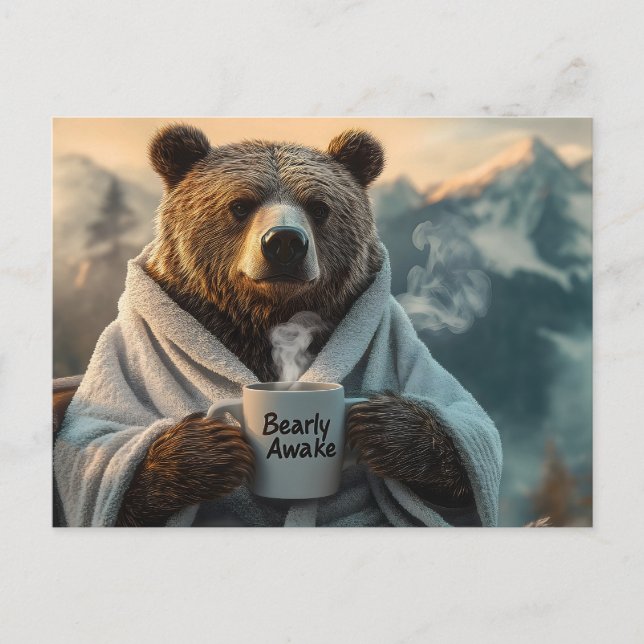 Carte Postale Ours en robe tenant de la Mug de café (Devant)