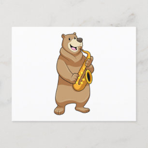 Carte Postale Ours en tant que musicien avec saxophone