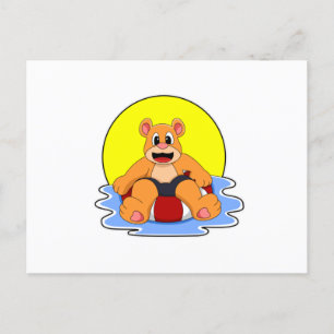 Carte Postale Ours en train de nager avec un bouée